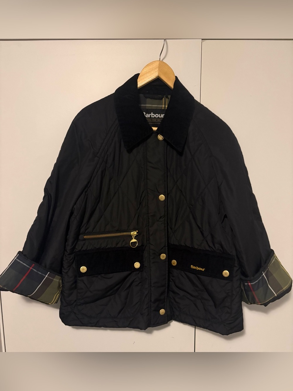 Barbour Black Quilted Utility Jacket with Gold Hardware Martha